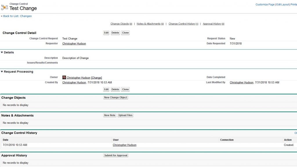 Template of Salesforce Change Management