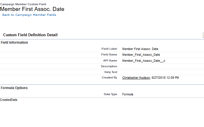 Date/Time field of Member First Associated for Reports